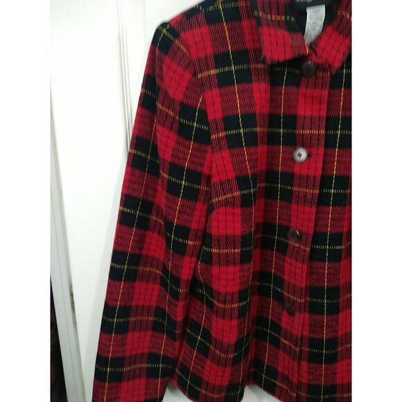 SAG Harbor Collared Front Button Red Plaid Jacket Size 14 - Picture 9 of 14